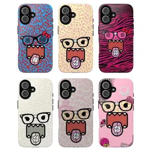 Cartoon Face Phone Case Set, Domo Phone Case spiral glasses leopard zebra bow headphones heart gear tongue pink yellow blue white vibes, baddie aesthetic gift play now, iPhone 17 16 15 14 13 12 Pro Max Plus