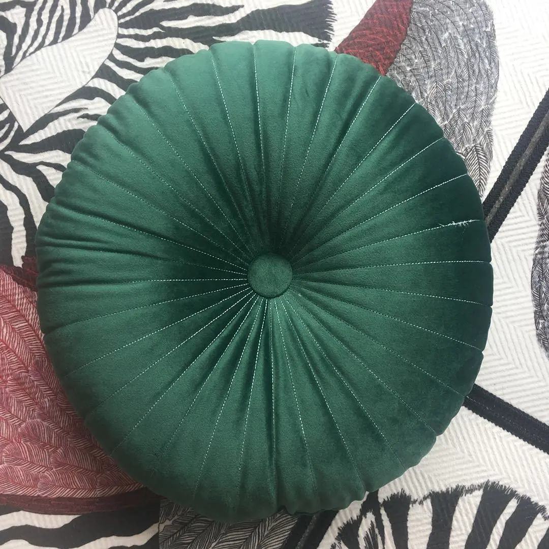 Kindred Home Round Throw Pillow Cushion Velvet Pleated Pillow Filled European Solid Color Pumpkin Plush Floor Pillow Home Decorative Chair Couch (set, green)