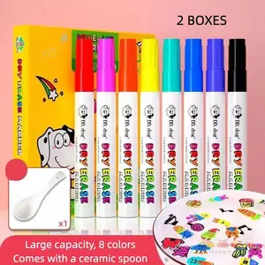 2 Boxes of【8 Drawing Color Pens + 1 Spoon】, Creative Watercolor Floating Pens, Magic Ink Pens, Fun Art Supplies for Kids & Adults