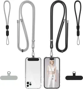 2 Pack Phone Lanyard Crossbody & Wrist Strap Set – Adjustable Cell Phone Neck Strap with Tether Tabs for iPhone & Android (Black & Grey)