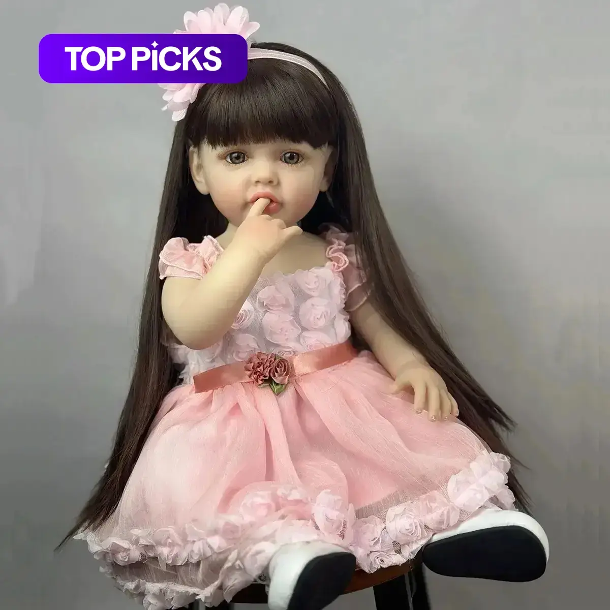 Realistic Reborn Doll, 1 Set Cute Soft Silicone Newborn Dress Up Doll with Hand-Painted 3D Eyelashes, Lifelike Hair & Accessories, Soft Cuddly Gift, Birthday Gift for Kids #GLOBAL PICKS