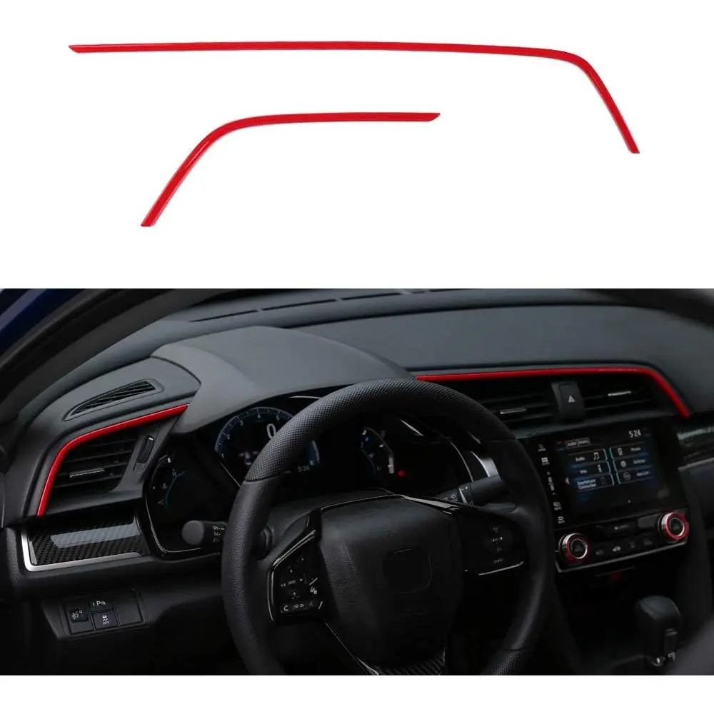 10th Gen Civic 2pcs Center Consoles Stickers Air Vent Trims Dash Board Panel Strips Decals Compatible with Honda Civic 2021 2020 2019 2018 2017 2016 -Red