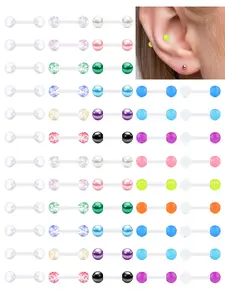 12pcs Colorful Ear Lobe Studs, Bioflex Plastic Round Top Cartilage Earrings, Piercing Retainers for Surgery & Sports, Elegant Minimalist Earrings