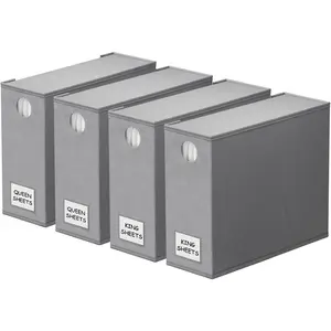 4 Pack Bed Sheet Organizers and Storage, Foldable Organizer for Linen Closet, Sheets Set Folder Keeper with Window XL (Queen & King Size) Organizing Bedding Container,Gray
