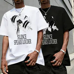 Men’s 100% cotton loose-fit fitness graphic T-shirt, TikTok trend 2026, dumbbell street-style design, relaxed oversized urban casual short sleeve-an absolute must-buy under $10.