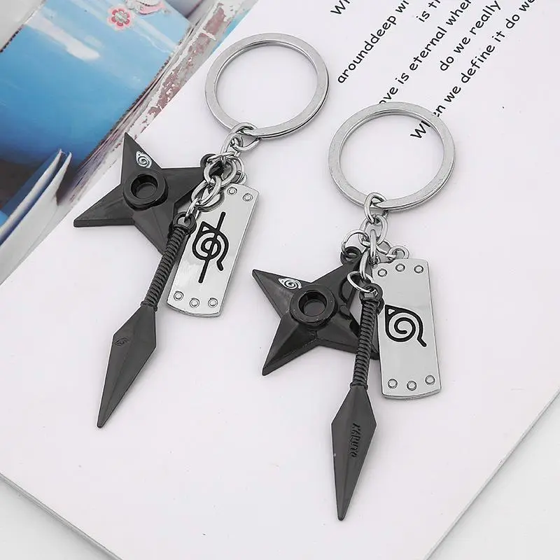 Ninja Themed Kunai Weapon Keychain | Leaf & Red Cloud Symbol Bag Pendant Jewelry Gift