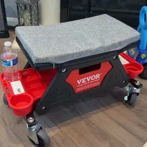 VEVOR Mechanics Stool, TikTokShopBlackFriday, 300 LBS Capacity Rolling Mechanic Seat with 4" Wheels, with Three Slide Out Tool Trays and Drawer, Heavy Duty Roller Creeper Seat for Home Garage DIY Automotive VEVOR Super Brand Day