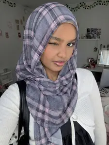 Women's Soft Premium Jersey Cross-Striped Design Hijab Scarf, Daily Wear Muslim Fashion Accessory, Comfortable Fabric Material