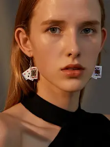 Creative Handmade Poker Card Earrings, Cool Fun Simulated Ear Rings, Cold Style Trendy Accessory, Unique Fashion Jewelry