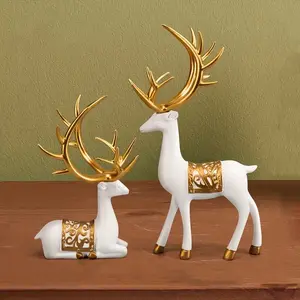 Deer Sculpture Set, Christmas Festival Decoration, Resin Reindeer Statue, Office Desk Decor, Modern Home Living Room Bedroom Gift