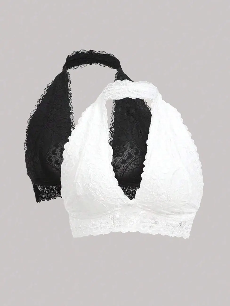 Women's Lace Halter Bralette Set, Soft Floral Crochet Wireless Bra, Comfortable Everyday Layering Piece, 2 Pack