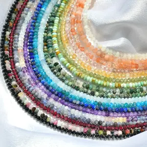 Faceted Rondelle Gemstone Beaded Necklace, Dainty Sparkly Gemstone Beaded Necklace, Waterproof Crystal Choker, Gold-Filled, Stainless Steel