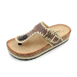 Women's Thick-Sole Slope Heel Beach Sandals with Edge Stitching & Clip-Toe Design