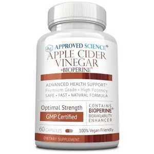 Approved Science Apple Cider Vinegar Capsules with 'The Mother' and BioPerine – 1600mg, Non-GMO, Vegan, 60 Capsules