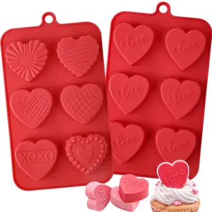 Heart Shaped Chocolate Mold 6-Cavity, 2 Pack Silicone Molds for Valentine's Day Themed Treats, Cupcake, Candy, Ice Cube, Flexible and Non-Stick