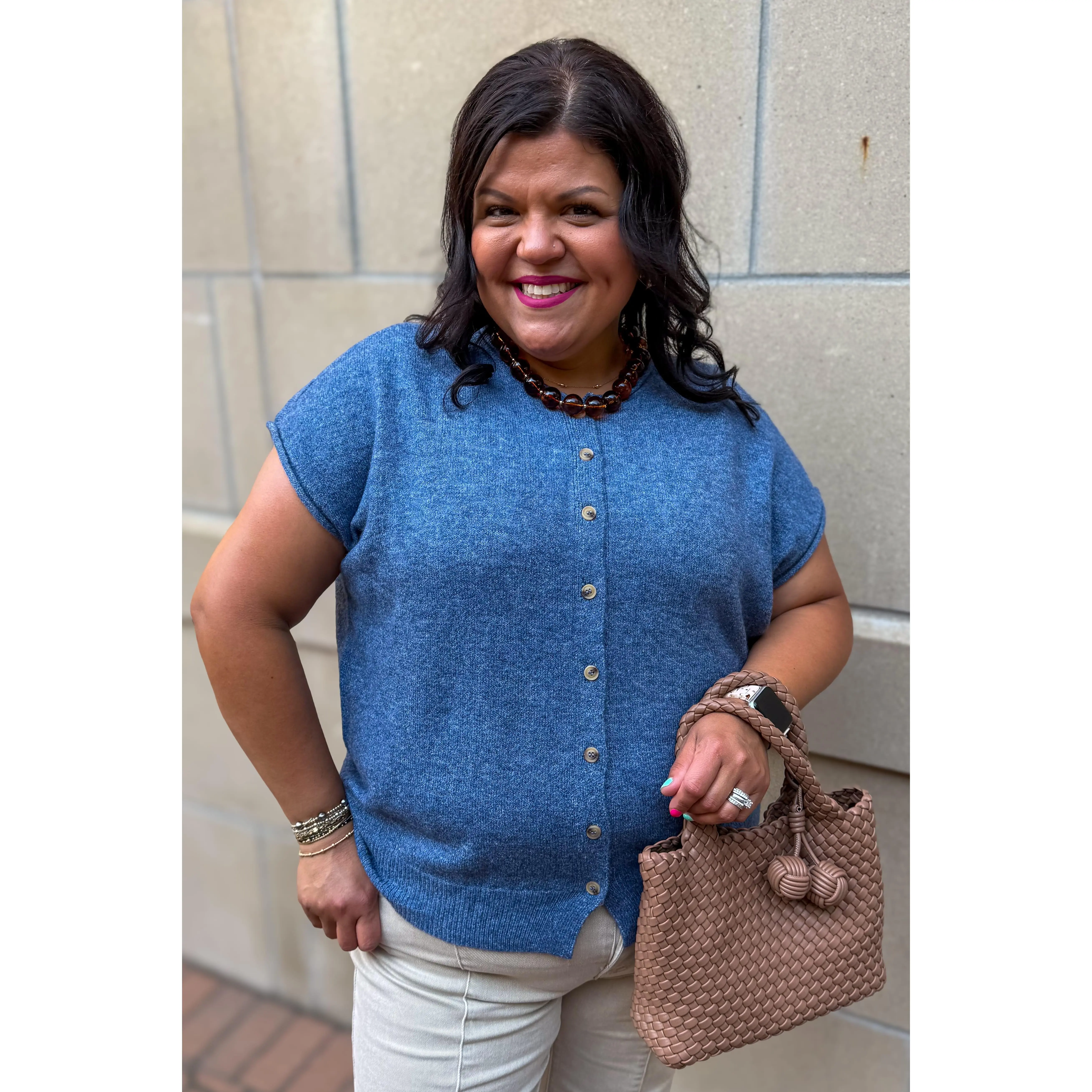 Denim Blue Raw Edge Lightweight Cardigan