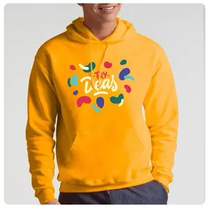 Try Deas Evergreen Hoodie - Yellow with Colorful Design and "Try Deas" Text, Casual Style, Ideal for Vibes and Everyday Flyness