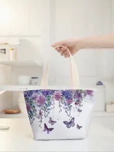 Floral Butterfly Print Lunch Bag, Large Capacity Insulated Cooler Bag, Lightweight Travel Handbag for Men & Women, All Seasons Use