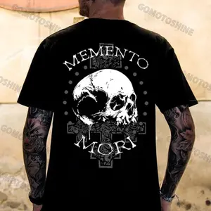 MEMENTO MORI Skull Print Men's T-Shirt, Top Menswear Cotton Tee Shirt, Unisex Fashion, Soft Fabric, ShortSleeve, Regular Fit, Casual Streetwear