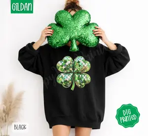 Disco Clover Sweatshirt, St. Patrick's Day Crewneck, Holiday Women's Sweater