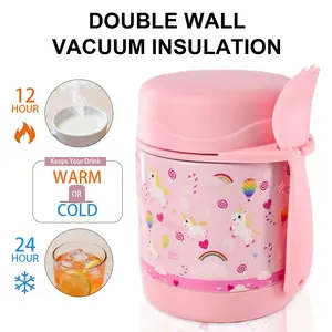 Insulated Lunch Boxes, Insulated lunch box for kids, Insulated Food Jar, Wide Mouth Hot Food Storage With Spoon, Double Wall Vacuum Insulation & Exquisite 3D Pattern Design, For School Or Office, Christmas Gift, 10oz (300ml) bento box