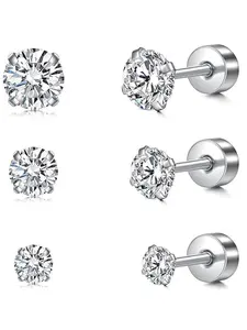 3 Pairs 20g Flat Back Stud Screw Back Earrings for Women Men Hypoallergenic Stainless Steel Helix Cartilage Second Hole Earrings Studs for Women Men All Day Comfort Stud Earrings Jewelry 3/4/5mm