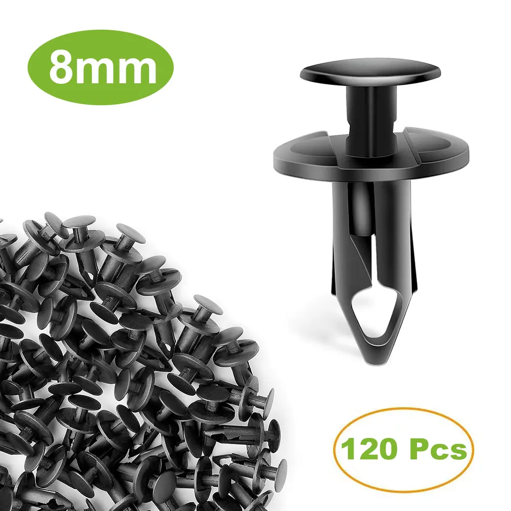 Car Accessory 120-Piece Plastic Hole Rivet Clips Kit - 8mm Push Pin Fasteners, Universal Fitment for Most Autos with 8mm Hole, Car Fender Bumper Retainers