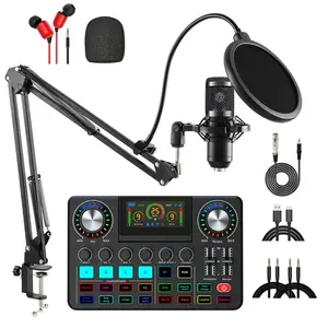 Live Podcast Equipment Set, Professional Live Sound Card with DJ Mixer Effects and Voice Changer for Streaming, Podcast Recording, Gaming, TikTok, YouTube Live