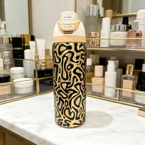 Owala FreeSip insulated stainless steel straw water bottle, BPA-free sports water bottle, suitable for travel, 32 ounces, gold leopard print series