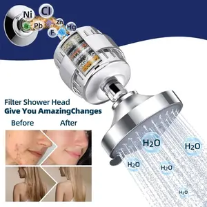 Luxury Filtered Shower Head Set, 15 Stage Shower Filter for Hard Water, Removes Chlorine and Harmful Substances, High Output Showerhead Filter