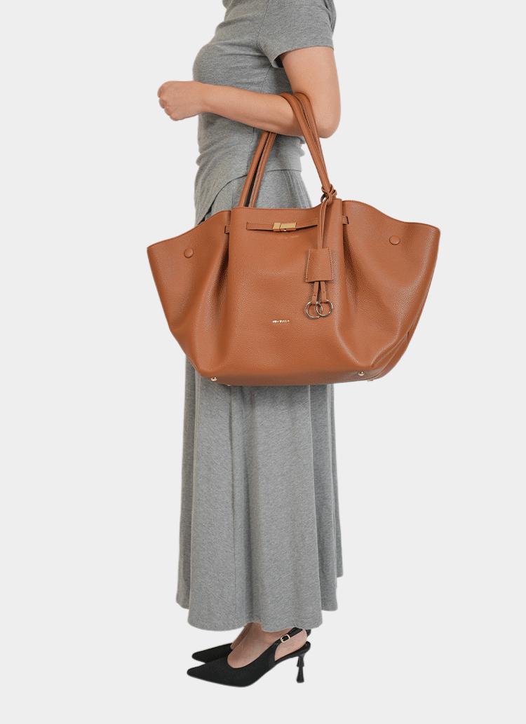 NEWBELLA Marella Collapsible Top Handle Tote - Women's Elegant PU Leather Purse, Detachable Charm, Magnetic Closure, 23.6"x12.6"x5.5"x11", Mothers Day Gift, Mom Gift, Work Bags for Women, Summer Everyday Tote Bags