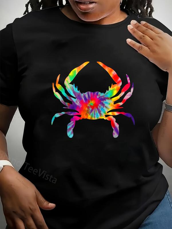 100% Cotton Unisex Blue Crab Tie Dye Vintage Retro Maryland Crabbing T-Shirt Casual Graphic Printed Vintage Tshirt