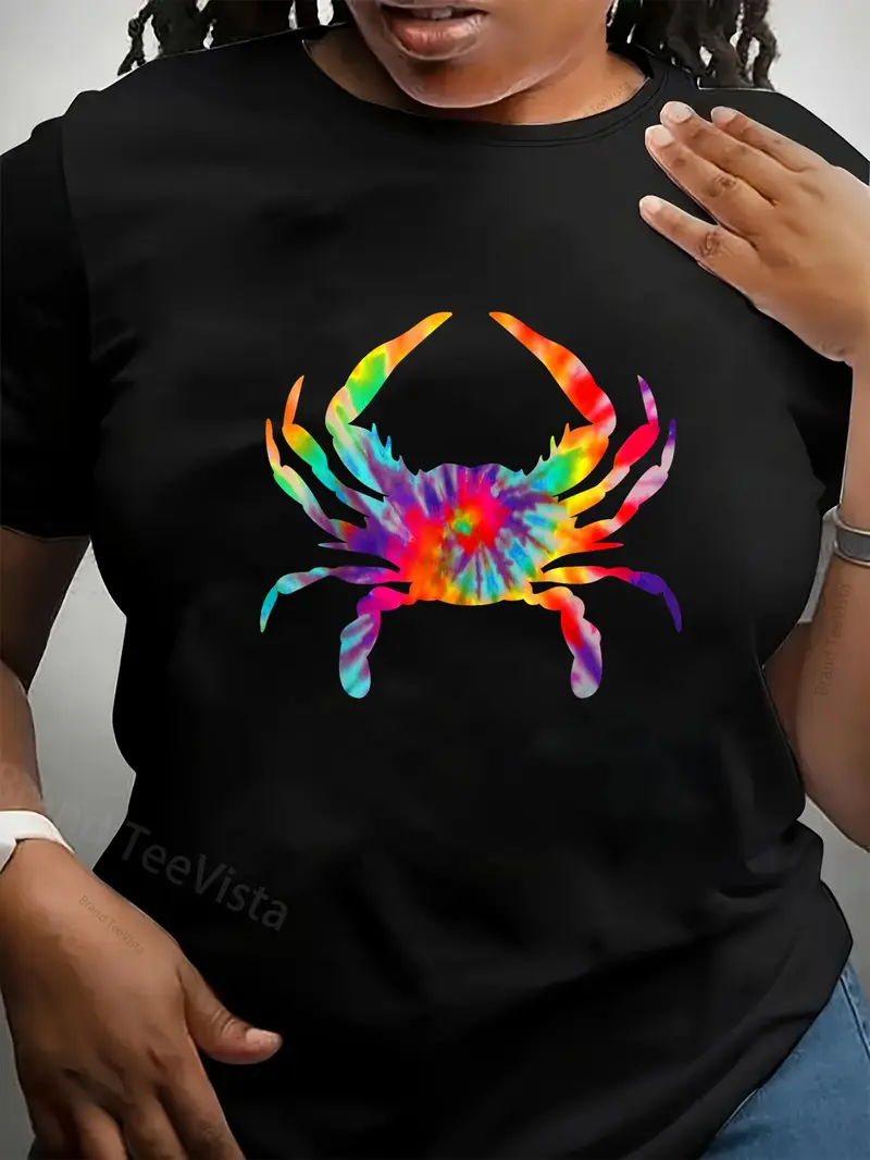100% Cotton Unisex Blue Crab Tie Dye Vintage Retro Maryland Crabbing T-Shirt Casual Graphic Printed Vintage Tshirt