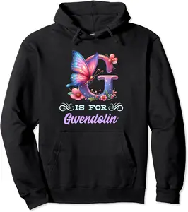 G Is For Gwendolin Girly Butterfly And Flower Initial Name Pullover Hoodie - Sarahreb Shop 63B0D2DYGLKR