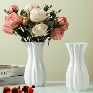 Pleated Vase 7in/9in -, Flower Arrangement Vase, Shatterproof Matte Lightweight, Kids Room Safe for Flower Arranging, Faux Ceramic Outdoor Picnic, Entryway Desk Decor