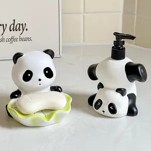 Cute Panda Resin Smooth Glossy Soap Dispenser, Independent Bathroom Counter Decor, Manual Pump for Hand Sanitizer or Lotion