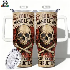 Stainless Steel Insulated Tumbler with Lid, 40oz 30oz 22oz 20oz 14oz, Double Wall Vacuum Insulated Water Bottle Hot Cold 24 Hours, Leakproof Travel Mug Skull Rose Bone Gift for Women Men Kids, Stainless Steel Thermos, F