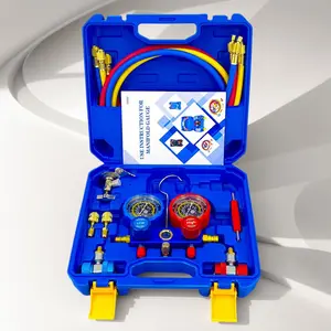 3 Way AC Diagnostic Manifold Gauge Set with 1.2m Hoses Air Conditioning Manifold Gauge Set Automotive AC Gauge Set for R134A/R22/R410/R404 Freon Charging Tool