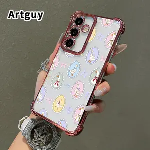 Phone Case Compatible with Samsung Galaxy S23 Ultra S24 Plus S25 S22+ FE Edge Duck & Bow Pattern Four Corners Reinforced Shockproof Transparent Soft Silicone Cover