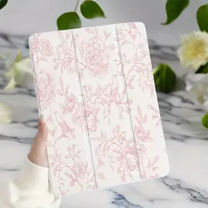 A Pink Patterned Tri-Fold Cover Stand with a Foldable, Non-Slip, Adjustable Support, Flexible Mixed Protective Case for Ipad Air 4/5 (10.9 Inches), 7/8/9 (10.2 Inches), 5/6/Air 1/2 (9.7 Inches), Air 3 (10.5 Inches), Pro (11 Inches), And 10Th Generation.