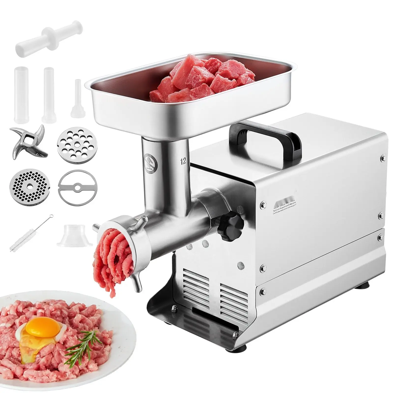 Commercial Electric Meat Grinder 11 Lbs Per Minute, Sausage Stuffer Maker, Heavy Duty Kitchen Grinder for Restaurants and Home Butcher Stations, 110V Stainless Steel Grinding Head and Plates, Easy Assembly, Wide Capacity