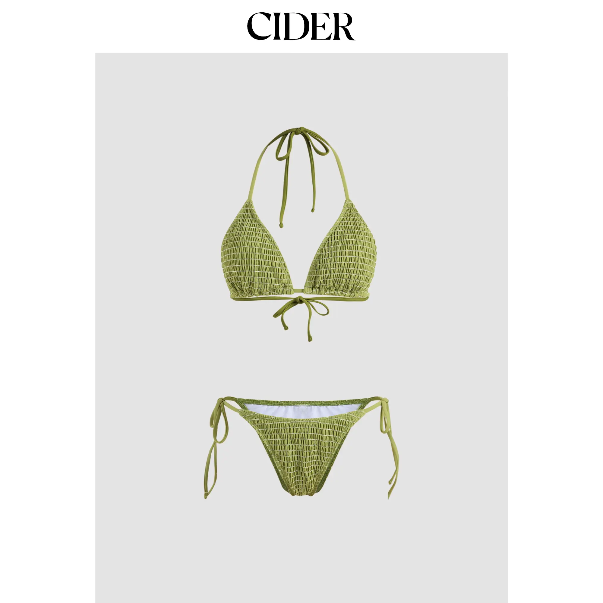 Cider [11 colors, size 2-10] Solid Smocked Triangle Bikini Set
