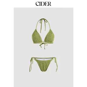 Cider [11 colors, size 2-10] Solid Smocked Triangle Bikini Set
