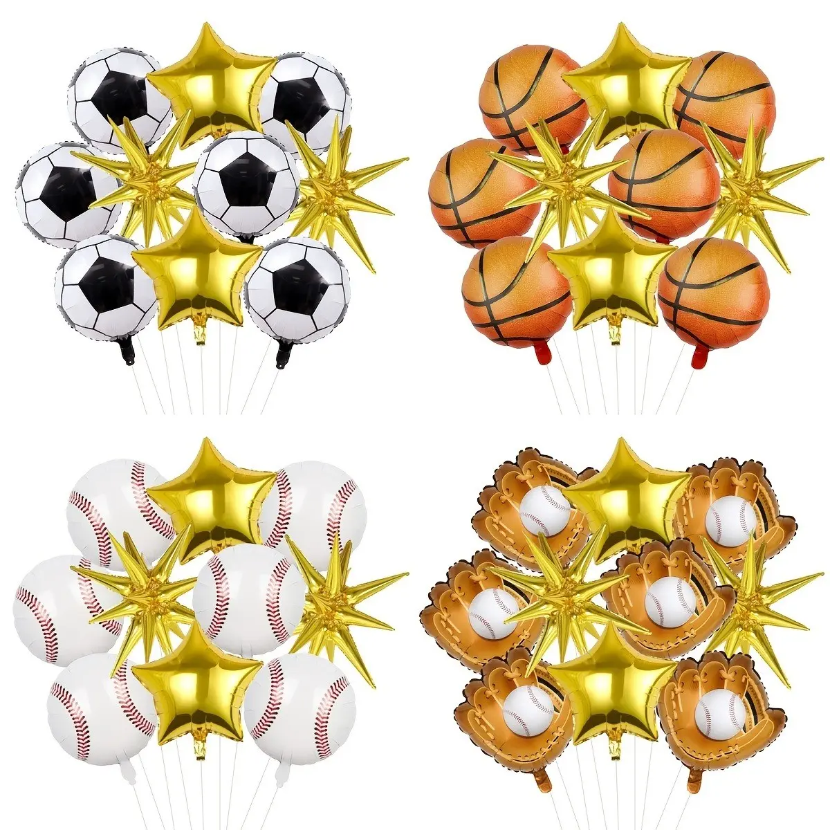 10pcs Sports Balloons, Football Basketball Baseball Volleyball Golf Rugby Aluminum Foil Balloons, Sport Theme Birthday Party Decorations, Balloon Set
