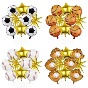 10pcs Sports Balloons, Football Basketball Baseball Volleyball Golf Rugby Aluminum Foil Balloons, Sport Theme Birthday Party Decorations