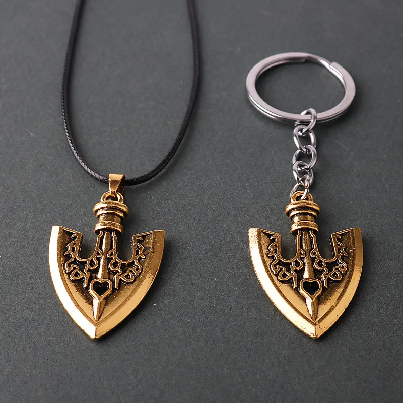 Jojo's Bizarre Adventure Stand Arrow Alloy Necklace and Keyring Set, 2.7x4.2cm Gold/Silver Necklaces for Adult Party Gifts, Gold Necklace, Anime