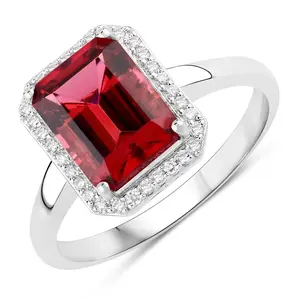Red Genuine Rubellite and White Diamond 14K Gold Octagon Halo Ring
