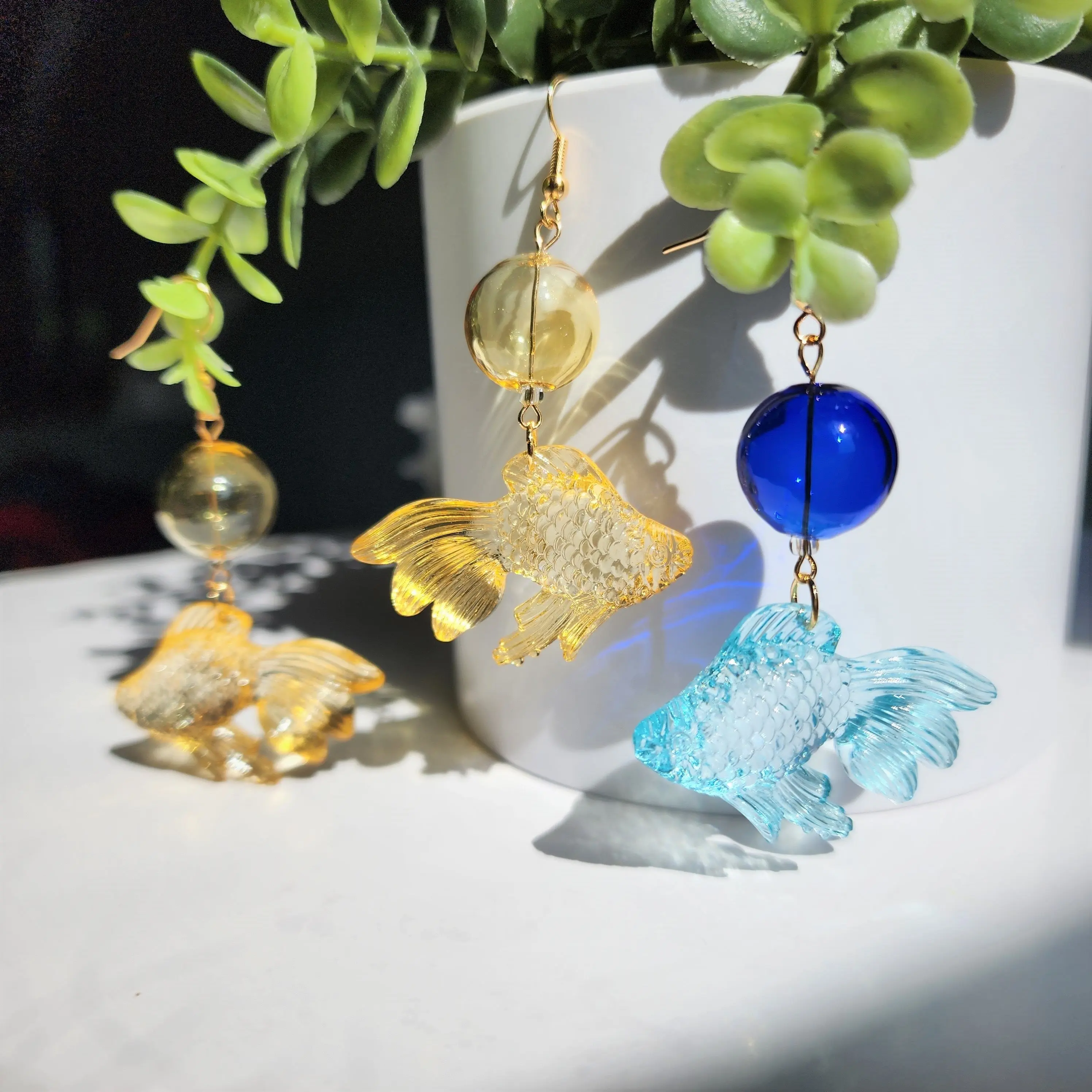 Transparent Gold fish with Glass Bubbles Earrings