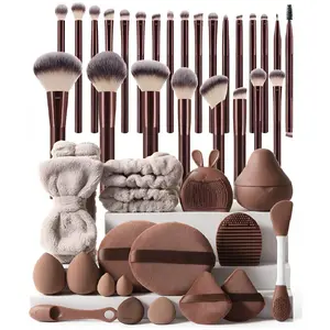 Ultra-Complete Makeup Brush Set + Beauty Blenders + Cleaning Tools + Hair Accessories, Cosmetic Brush Set, Multi-Functional Beauty Combo, Textured Brown Tone, A Must-Have for Beauty Enthusiasts, Face Makeup Brush, Blending Brush Foundation