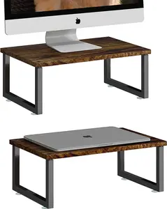 Simple Trending 2 Pack Monitor Stand, Wood Desk Storage Organizer for Office, Home, Antique Brown
